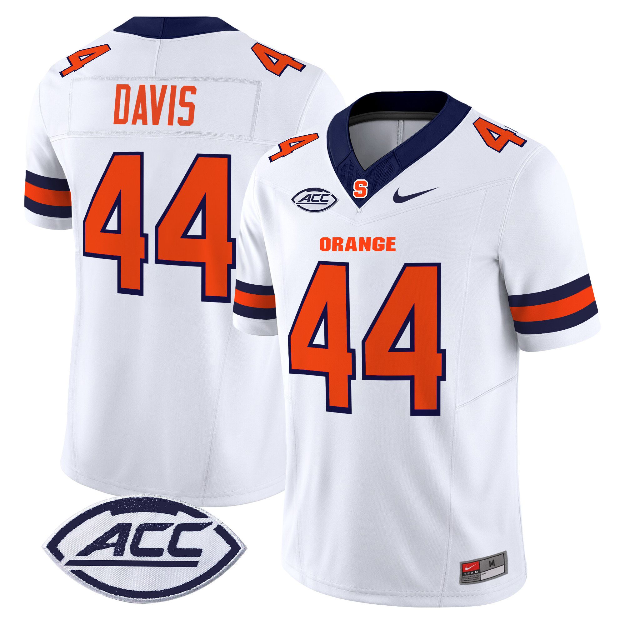 Men Syracuse Orange #44 Davis White Nike 2024 Vapor Limited NCAA Jersey